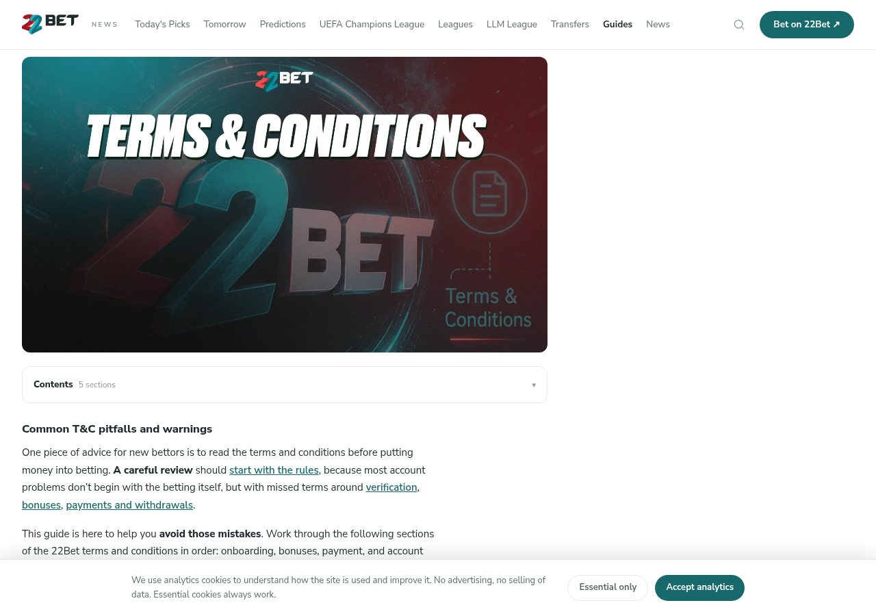22bet-published account and verification guide captured on 13 August 2026; it is operator material, not the status source.