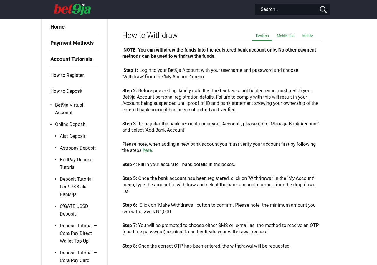 Bet9ja withdrawal instructions captured on 13 August 2026; operational values should be rechecked before use.