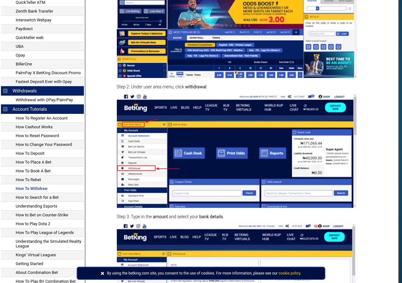 BetKing withdrawal tutorial captured on 13 August 2026; its timing statement is compared with the formal terms in this review.