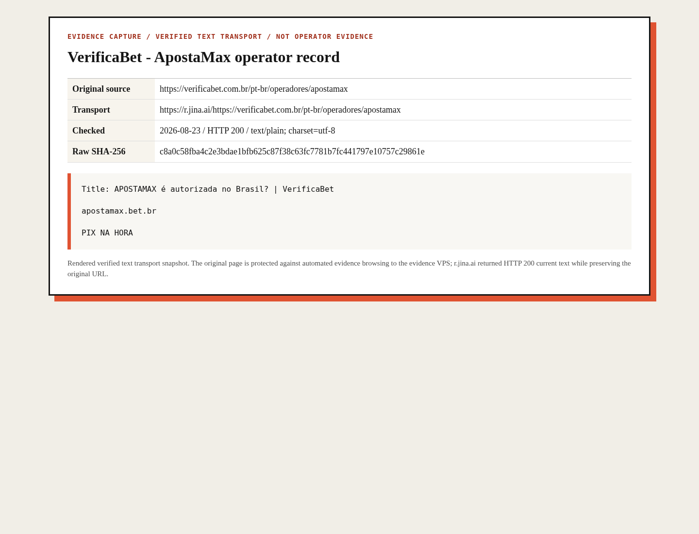 Dated evidence capture from verificabet.com.br