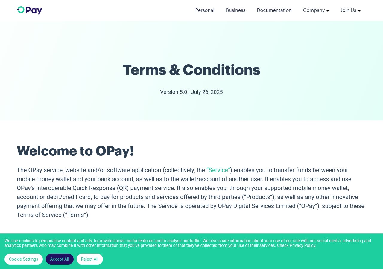 OPay terms captured on 13 August 2026 around the service identity; the image is local and not a commercial link.